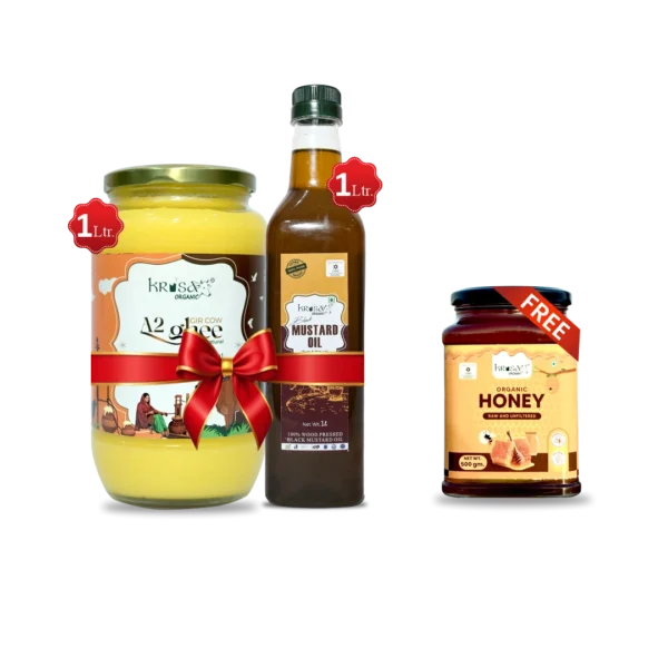 Buy 1 A2 Pure Cow Ghee with 1 Ltr Black Mustard Oil& Get 500 g Honey free