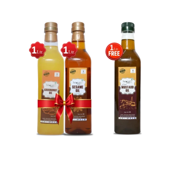 Healthy Oil Combo (Buy 1 Ltr Groundnut Oi with 1 Ltr Sesame Oil & get 1 Ltr Black Mustard Oil Free)