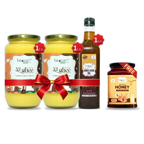 Complete Organic Kitchen Combo (Buy 2 Ltr Cow Ghee with 1 Ltr Black Mustard Oil & Get 500 gm Honey Free)